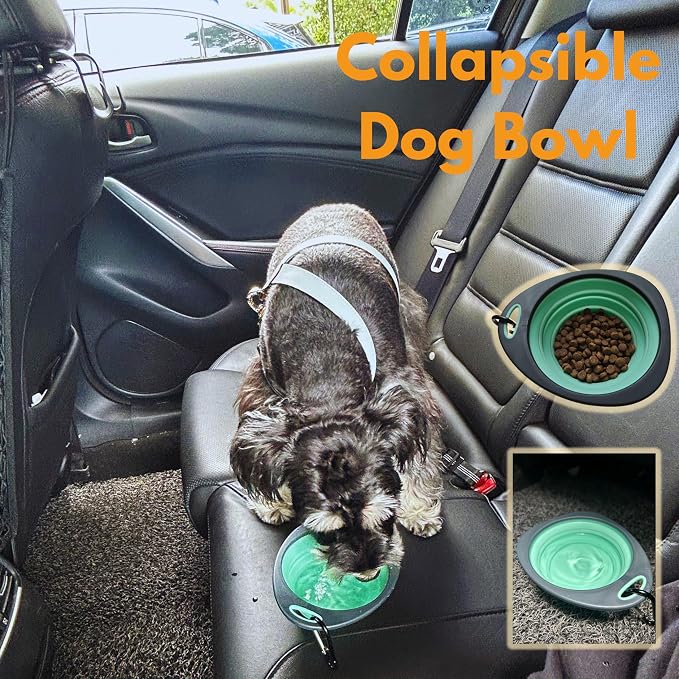 Dog Travel Kit 8PC Seat Belt Leash Barrier Net Bowl Hooks Set | Pet Car Accessories Essentials Kit, Adjustable Seat Belt Leash, Portable Collapsible Bowl, Dog Net Barrier, Headrest Hooks - Image 6