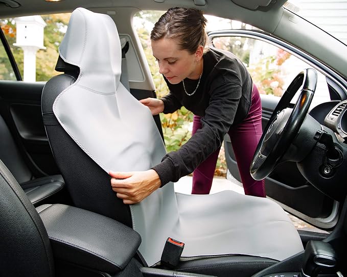Gear Gray Premium Universal Fit Waterproof Stain Resistant Grey Car Seat Cover Neoprene Non-Slip Bucket Seat Dog Sweat Proof Protector Save Your Leather Cloth Seats Van Truck Auto SUV Sedan - Image 8