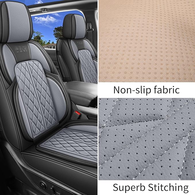 Car Seat Cover Custom Fit for Ford F150 2009-2026 Faux Leather Seat Cover Set Compatible with Regular Cab Super Cab Super Crew Pickup Truck Cushions (Black & Grey, Front Seat) - Image 4