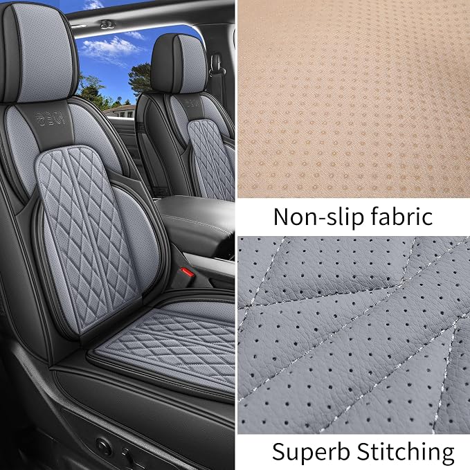 Car Seat Cover Custom Fit for Dodge Ram 1500 2500 3500 2002-2026 Faux Leather Seat Cover Set Compatible with Crew Quad Regular Cab Pickup Truck Cushions (Black & Grey, Front Seat) - Image 4