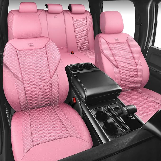 CAR PASS 3D Foam Mesh Leather Car Seat Covers Full Set, Pink Breathable Mesh Faux Leather Seat Covers for Women, Universal Fit for Car SUV Truck Sedan Automotive, Armrest Airbag Compatible, All Pink - Image 7