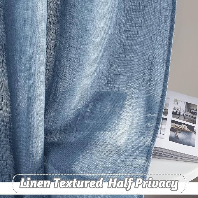 RYB HOME Semi Sheer Curtains 95 inches Long for Living Room Windows | Sunlight Filtering, Privacy Protect, Soft & Vertical, Rod Pocket Drapes, for Bedroom Dining, Blue Haze, W52 x L95, 2 Panels - Image 4