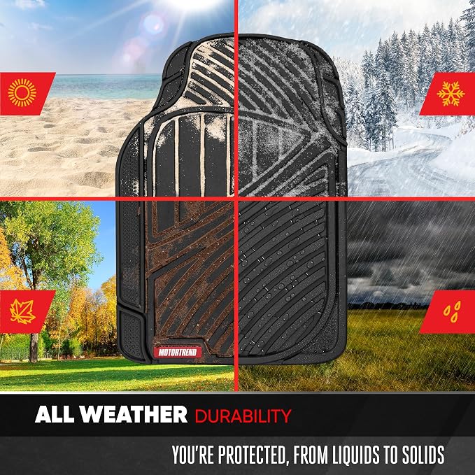 Motor Trend FlexTough Performance All Weather Rubber Car Mats with Cargo Liner - Full Set Front & Rear Floor Mats for Cars Truck SUV, Automotive Floor Mats (Black) - Image 7