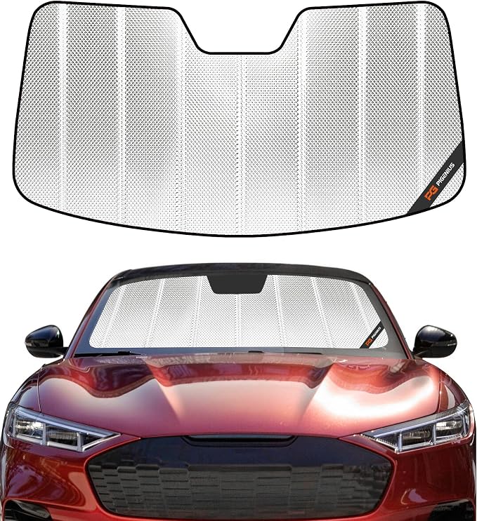 Windshield Sun Shade for Ford Mustang 2015-2023 Without Rearview Mirror Mounted Camera. Reflective Aluminum Film Front Window Sunshade B by Pigenius
