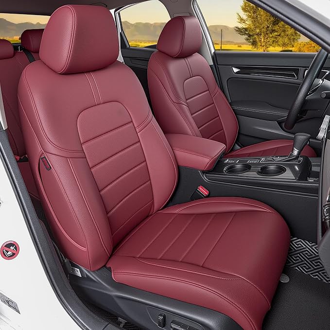 HKZ Custom Fit Civic Seat Cover Full Set for Honda Civic (Sedan 2022 2023 2024 Touring)&(Sedan 2025-2026 Sport Touring),5-Seats Full Set,Leather Seat Protector(Burgundy) by HKZ