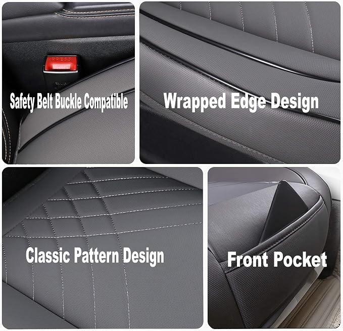 kingphenix Car Seat Cover, PU Leather Front Bottom Seat Protector | Front Bottom Seat Protector, Non-Slip Backing, Edge Coverage and Easy Installation for Sedans, SUVs, Trucks and Vans, Gray - Image 2
