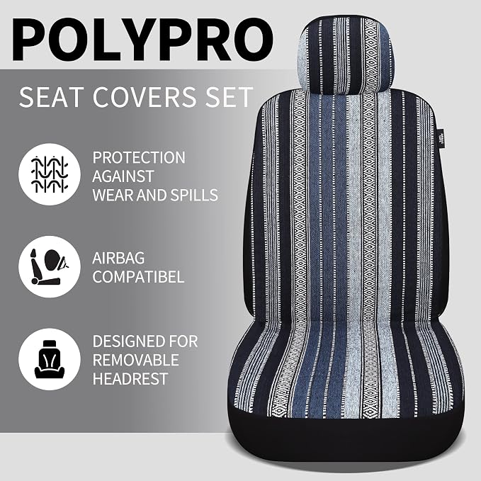 HAIYAOTIMES Baja Saddle Blanket Car Seat Covers Full Set with Seat Belt Pads, Washable Breathable Seat Covers for Cars, Universal Fit Interior Covers for Most Sedan Truck SUV, Airbag Compatible, Blue - Image 4