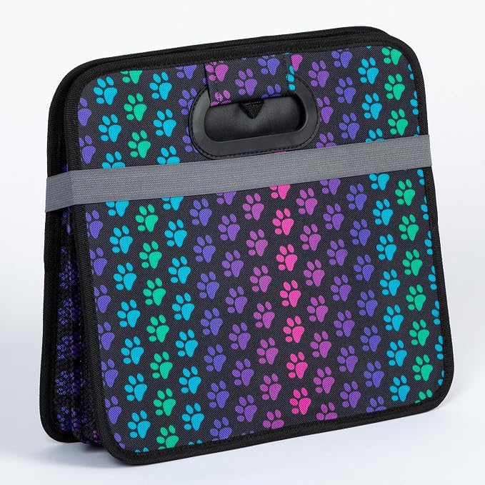 GreaterGood Paws Car Trunk Organizer Foldable Storage Bin with Handles Non Slip Base Pet Gear Travel Tote for SUV Truck (Rainbow Paws) - Image 4