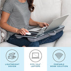LAPGEAR Home Office Lap Desk – Silver Carbon, Fits 15.6” Laptops | Built-In Mouse Pad & Phone Slot, Integrated Device Ledge, Dual-Bolster Microbead Cushion, Carry Handle - Image 2