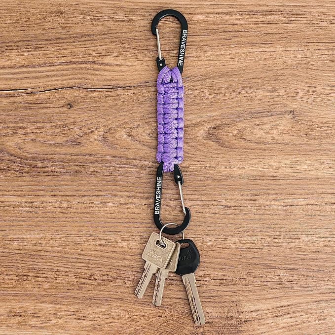 BRAVESHINE Paracord Keychain Carabiner Clip | D Ring Hanger Lanyard Hook | 7.3inch Long | for Stroller, Water Bottle, Key, Backpacks, Men, Women, Luggage, Car Seat Headrest, Fence, Bag Charms - Image 5