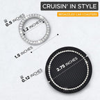 EcoNour Bling Cup Holder Insert (2 Pack) with Push Start Button Ring | (1 Pack) 2.75 Inch Silicone Coaster Pad and 1.5 Inch Ring with Elegant Crystal Rhinestone | Car Interior Accessories (Black) - Image 5