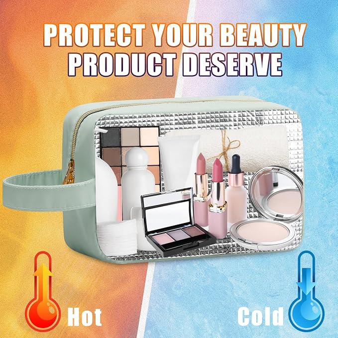 Kacctyen Insulated Makeup Bag for Car Women Cosmetics Bag Heat-resistant Travel Makeup Organizer Waterproof Skincare Case from Melting Freezing Winter Valentines Gift for Women(Medium,Portable,Green) - Image 4