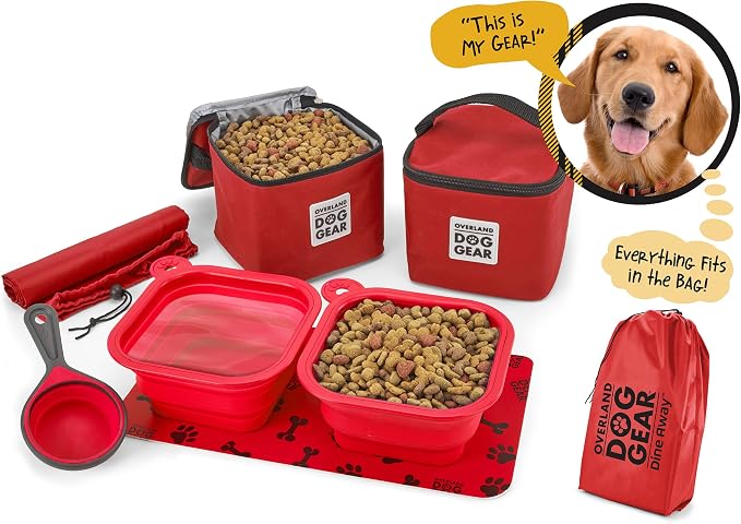 Mobile Dog Gear, Dine Away Dog Travel Bag for Medium and Large Dogs, Includes Lined Food Carriers and 2 Collapsible Dog Bowl, Collapsible Scooper and Placemat, Red - Image 2