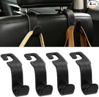 Car Seat Headrest Hook Heavy Duty 55lb Metal Hanger with Leather for Bags | Universal Vehicle Seat Back Organizer, Ergonomic Design, Hang Groceries Handbag Backpack Water Bottle, 4 Pack Black by Amooca