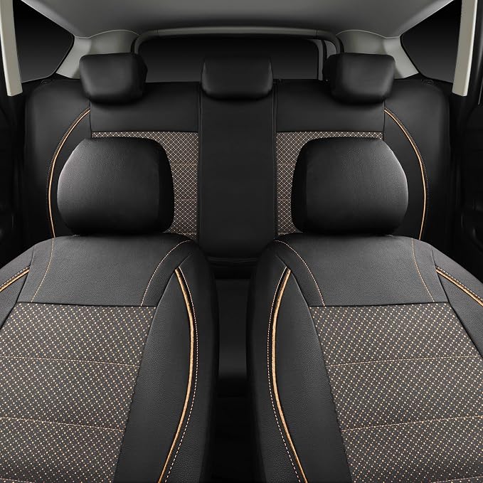 CAR PASS Piping PU Leather Car Seat Cover Full Set,Inside Zipper Design and Reserved Opening Holes,Airbag Compatible,Universal FIT for Car, SUVs,Van,Small Trucks（Full Set, Black & Gold） - Image 3