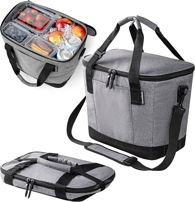 CleverMade Tahoe Collapsible Cooler Bag, Medium Travel Cooler, Heather Gray | Keep Food and Drinks Cold Without Bulky Storage | The Leak-Resistant Liner Contains Meltwater, and the Frame Folds Flat by CleverMade