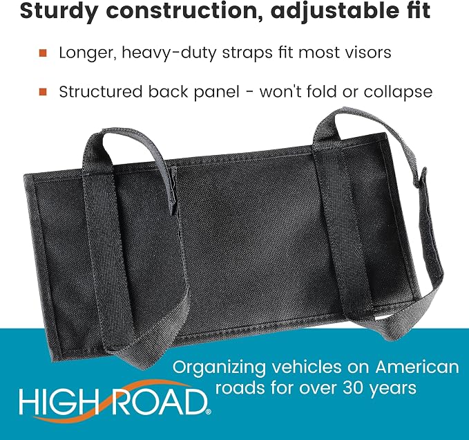 High Road Car Visor Organizer with Zippered Pockets, Sunglasses Sleeve and Clear Photo or Registration and Insurance Pocket - Heavy Duty Straps Fit Most Car, SUV and Truck Visors (Black) - Image 7
