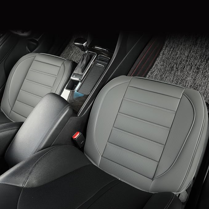 2 Pack Leather Front Car Seat Covers,Bottom Seat Covers for Cars,Driver Car Seat Cover,Luxury Seat Protectors,Waterproof,Anti-Slip,Full Wrap,for Most Vehicles,Sedan,Truck,SUV(Grey) - Image 4