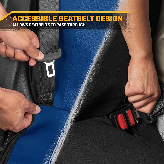 CAT Flexfit Blue Rear Seat Cover for Cars, SUVs & Mid-Size Pickup Trucks - Durable 60/40 Split Rear Bench Seat Protector, Back Seat Cover, Interior Auto Accessory, Not for Full-Size Pickup Trucks - Image 6