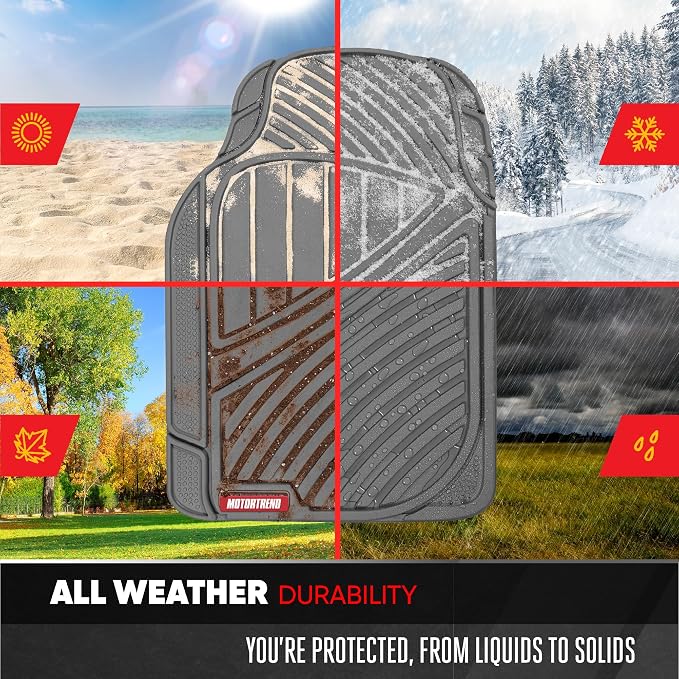 Motor Trend 3-Row Heavy Duty Rubber Floor Mats & Liners for Car SUV Van, Front 2nd & 3rd Row Durable Polymerized Latex Full Interior Protection, Extra-High Ridgeline Design, Gray - Image 7