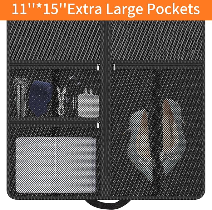Garment Bag Travel Suit Storage: 63 Inch 3 Packs Fabric Breathable Zippered - Clothes Covers Carry Shoe Pockets Lightweight - Women Travel Wardrobe Protector Hanging Up Multiple - Image 3