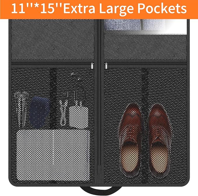 Garment Bag Travel Hanging Clothes: 43 Inch 2 Packs Fabric Breathable Foldable Zippered Pockets - Closet Storage Cover Packable - Men's Suit Shirts Uniform Jacket Jersey Tuxedo - Image 4