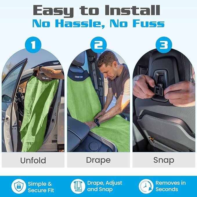 Happeseat Waterproof Car Seat Cover & Protector, Green | Universal Fit, Car Seat Towel Cover, Slip Resistant Backing, Machine Washable, Fits Front & Back, Easy Install & Storage - Image 5