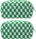 Checkered Makeup Bag for Purse, Small Travel Cosmetic Pouch,Green,2 Pack | Cute Zipper Makeup Organizer for Women, Travel Essentials, Toiletries, Makeup Brushes, Beauty Accessories&Bridesmaid Gifts by PAZIMIIK
