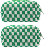 Checkered Makeup Bag for Purse, Small Travel Cosmetic Pouch,Green,2 Pack | Cute Zipper Makeup Organizer for Women, Travel Essentials, Toiletries, Makeup Brushes, Beauty Accessories&Bridesmaid Gifts by PAZIMIIK