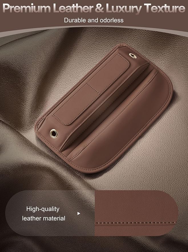 Universal Fit Premium Leather Car Seat Gap Filler Organizer, Center Console Organizer with Card Slots, Clever Gifts for Car SUV Truck Owners (Brown, 1 Pack) - Image 4