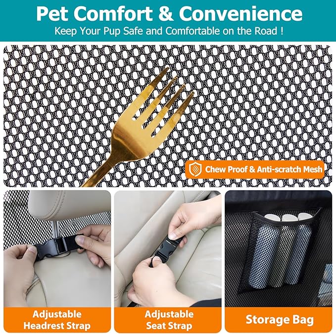 Dog Barrier for Car Back Seat & Cargo Area with Wider Coverage, Universal Fit for Car, SUV & Truck, Dog Car Divider with Chew-Proof Transparent Net and Sturdy Metal Frame for Backseat & Trunk - Image 6