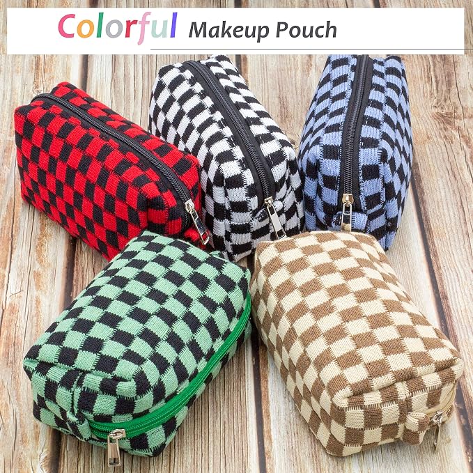 PAZIMIIK Checkered Makeup Bag for Purse Portable Zipper Make Up Pouch Small Cosmetic Case for Travel Accessories (Coffee) | Cute Zipper Makeup Organizer for Women, Travel Essentials, Toiletries, Makeup Brushes, Beauty Accessories&Bridesmaid Gifts - Image 5