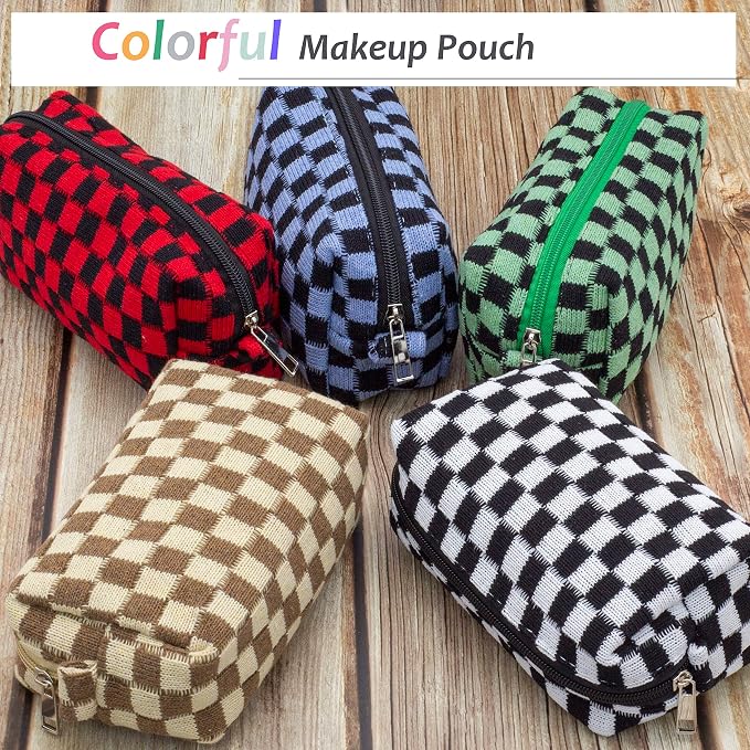Checkered Makeup Bag for Purse, Small Cosmetic Pouch,Black Coffee,2 Pack | Cute Zipper Makeup Organizer for Women, Travel Essentials, Toiletries, Makeup Brushes, Beauty Accessories&Bridesmaid Gifts - Image 5