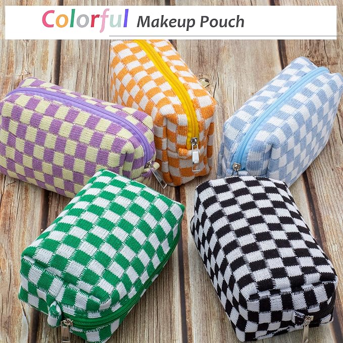 PAZIMIIK Checkered Makeup Bag for Purse Portable Zipper Make Up Pouch Small Cosmetic Case for Travel Accessories (Black) | Cute Zipper Makeup Organizer for Women, Travel Essentials, Toiletries, Makeup Brushes, Beauty Accessories&Bridesmaid Gifts - Image 5