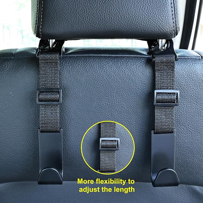 4-Pack Car Headrest Hooks, 40lb Load, Adjustable Car Hooks | Fits most headrest bars, Holds backpacks, umbrellas, water bottles, coats, purses, handbags, groceries, Black - Image 6