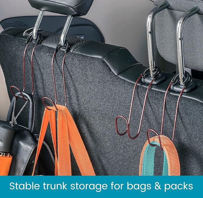 High Road Unbreakable Car Bag Hooks - Large Car Seat Hooks for Purse, Backpack, Coats, Hats and Heavy Bags up to 40 lbs - Secure Attachment Fits All Headrest Posts, 4-Pack - Image 3