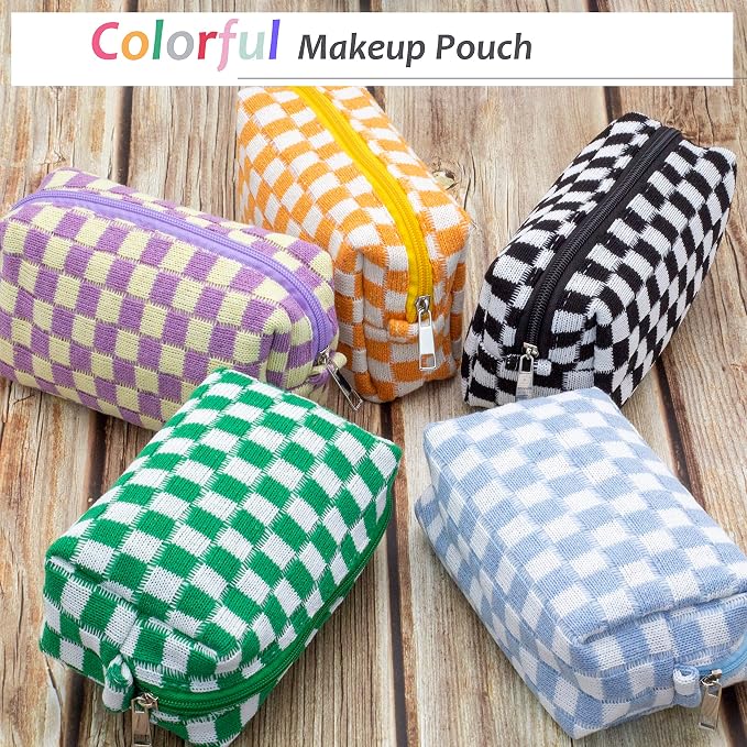 Checkered Makeup Bag for Purse, Small Travel Cosmetic Pouch,Blue,6 Pack | Cute Zipper Makeup Organizer for Women, Travel Essentials, Toiletries, Makeup Brushes, Beauty Accessories&Bridesmaid Gifts - Image 5