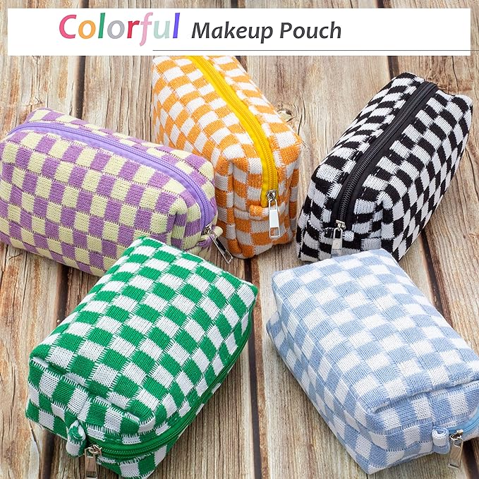 Checkered Makeup Bag for Purse, Small Travel Cosmetic Pouch,Green,2 Pack | Cute Zipper Makeup Organizer for Women, Travel Essentials, Toiletries, Makeup Brushes, Beauty Accessories&Bridesmaid Gifts - Image 5