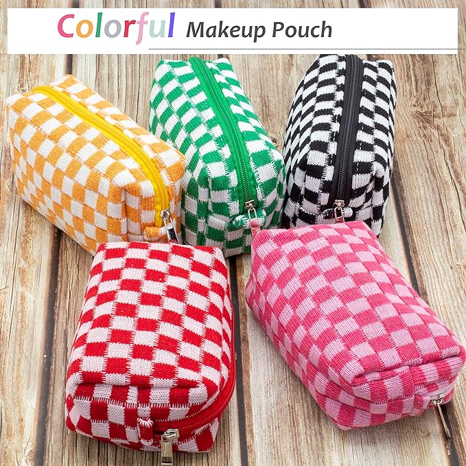 Checkered Makeup Bag for Purse, Small Travel Cosmetic Pouch,Red,2 Pack | Cute Zipper Makeup Organizer for Women, Travel Essentials, Toiletries, Makeup Brushes, Beauty Accessories&Bridesmaid Gifts - Image 5
