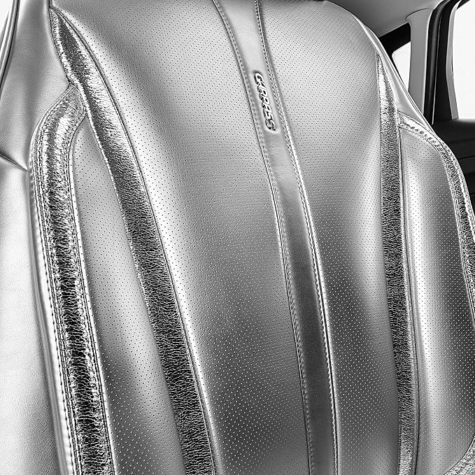 CAR PASS Ultra+ Nappa Leather Car Seat Covers Full Set Universal Cushioned, Soft Breathable Waterproof Anti-Slip Driver Seats and Backrest for SUV Pick-up Truck Sedan, 5 Seats Margiela Solid Silver - Image 3