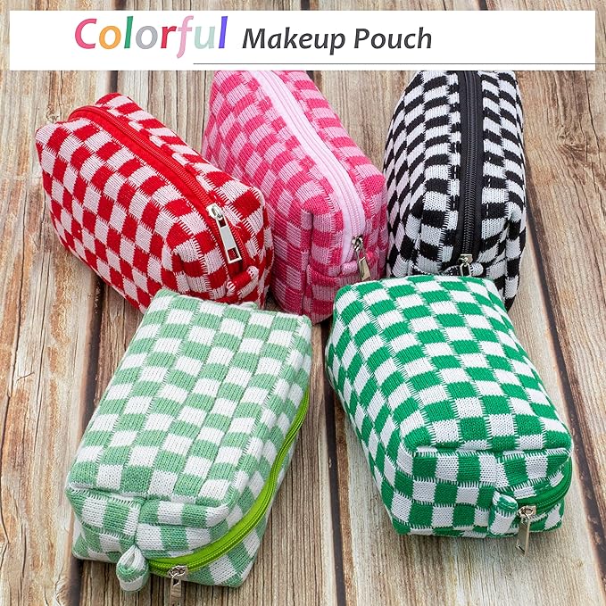 Checkered Makeup Bag for Purse, Small Cosmetic Pouch,Light Green,6 Pack | Cute Zipper Makeup Organizer for Women, Travel Essentials, Toiletries, Makeup Brushes, Beauty Accessories&Bridesmaid Gifts - Image 5