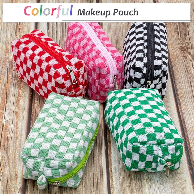 Checkered Makeup Bag for Purse, Small Cosmetic Pouch,Light Green,2 Pack | Cute Zipper Makeup Organizer for Women, Travel Essentials, Toiletries, Makeup Brushes, Beauty Accessories&Bridesmaid Gifts - Image 5