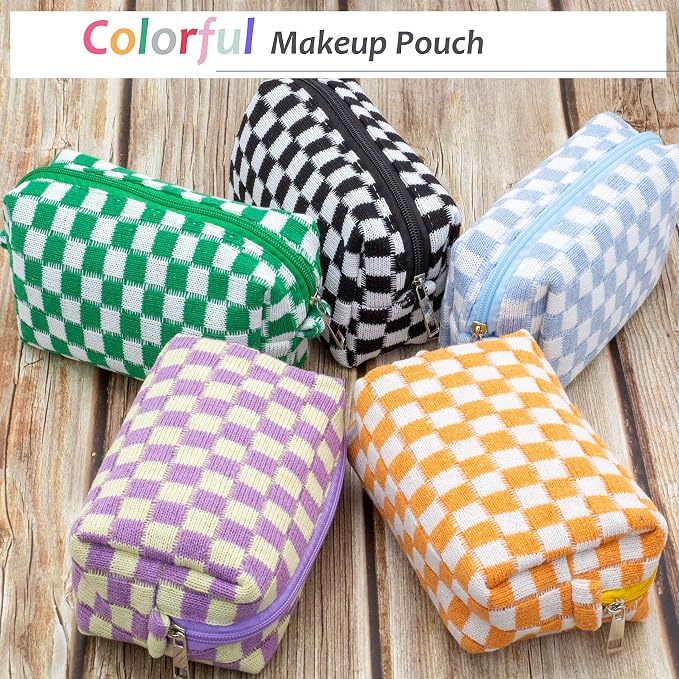 Checkered Makeup Bag for Purse, Small Travel Cosmetic Pouch,Orange,2 Pack | Cute Zipper Makeup Organizer for Women, Travel Essentials, Toiletries, Makeup Brushes, Beauty Accessories&Bridesmaid Gifts - Image 5