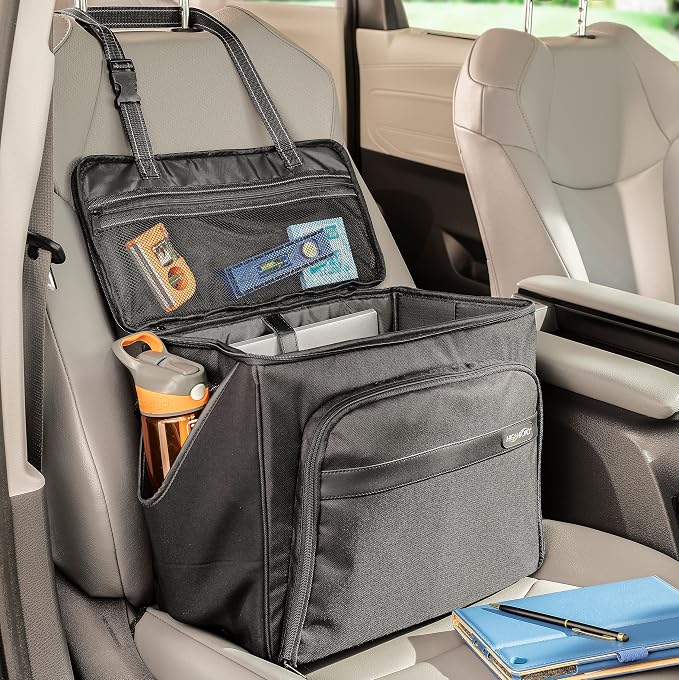 Front Seat Car Organizer, Laptop Organizer and Car and Truck File Organizer | High Road's Mobile Office Organizer with Desk Supplies Compartment, 2 Insulating Bottle Holders and Laptop Sleeve by HighRoad