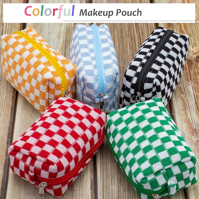 PAZIMIIK Checkered Makeup Bag for Purse Portable Zipper Make Up Pouch Small Cosmetic Case for Travel Accessories (Blue) | Cute Zipper Makeup Organizer for Women, Travel Essentials, Toiletries, Makeup Brushes, Beauty Accessories&Bridesmaid Gifts - Image 6